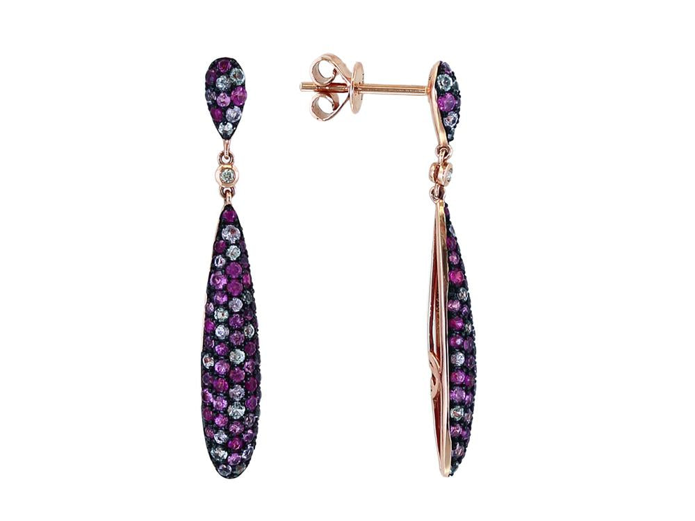 EFFY 14K ROSE GOLD DIAMOND,PINK SAPPHIRE,NATURAL RUBY,WHITE SAPPHIRE EARRINGS