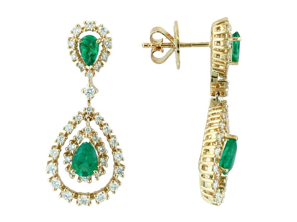 EFFY 14K YELLOW GOLD DIAMOND,NATURAL EMERALD EARRINGS