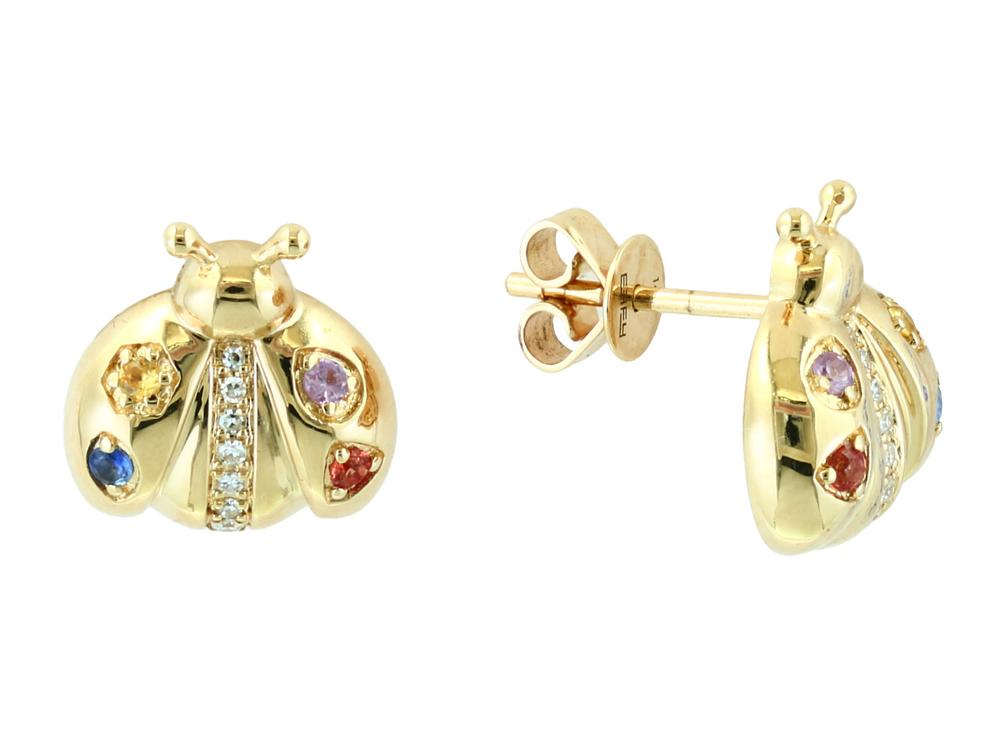 EFFY 14K YELLOW GOLD DIAMOND,NATURAL CEYLON SAPPHIRE,ORANGE SAPPHIRE,PURPLE SAPPHIRE,YELLOW SAPPHIRE EARRINGS