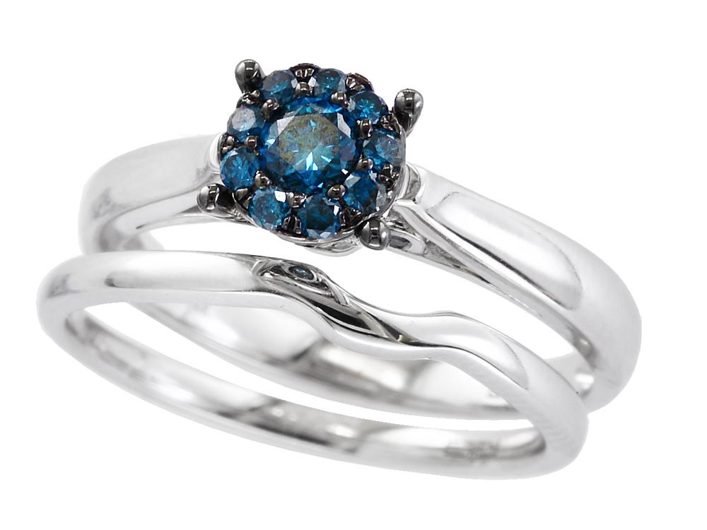 EFFY 14K WHITE GOLD BLUE DIAMOND, RING