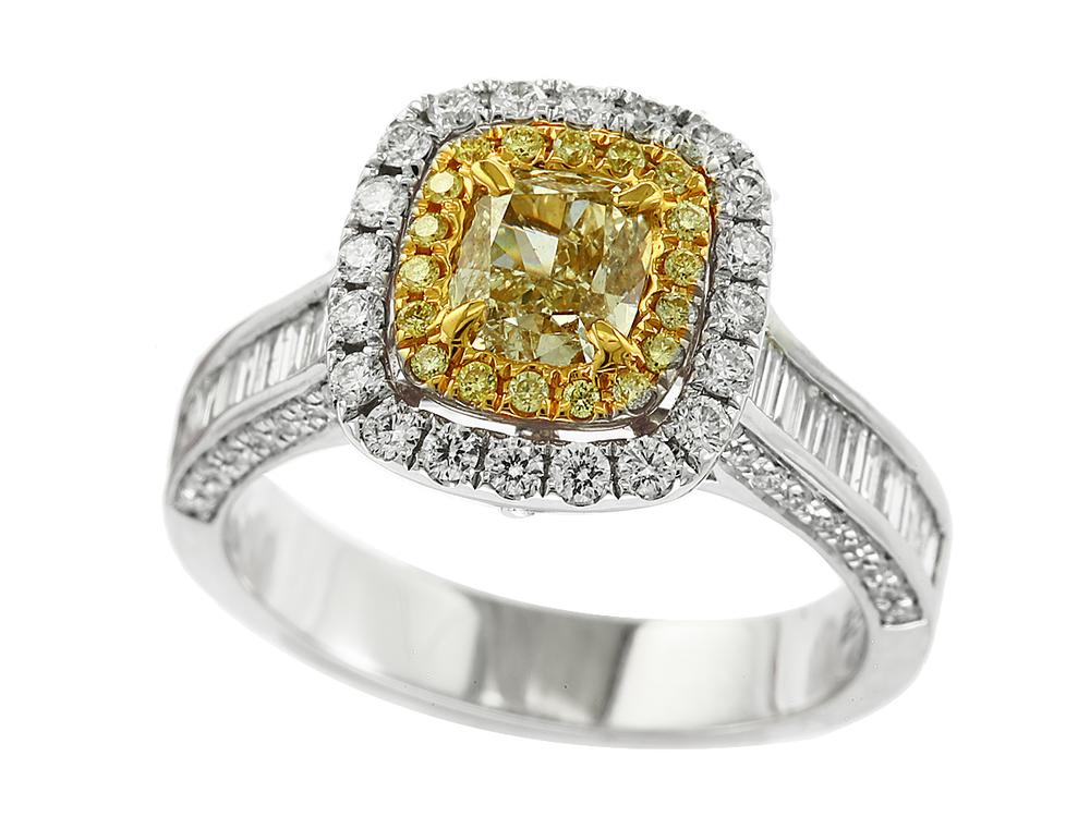 EFFY 18K WHITE and YELLOW GOLD DIAMOND,NATURAL YELLOW DIAMOND RING