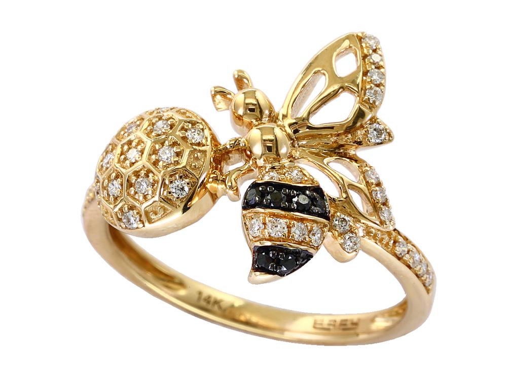 EFFY 14K YELLOW GOLD DIAMOND,BLACK DIAMOND RING