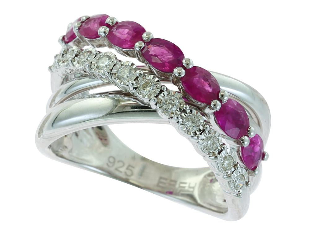 EFFY 925 SILVER DIAMOND,NATURAL RUBY RING