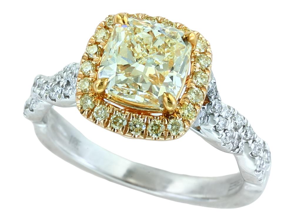 EFFY 18K WHITE and YELLOW GOLD DIAMOND,NATURAL YELLOW DIAMOND RING (WITH  1.95CT  CENTER SIZE) CENTER SIZE: 1.95CT