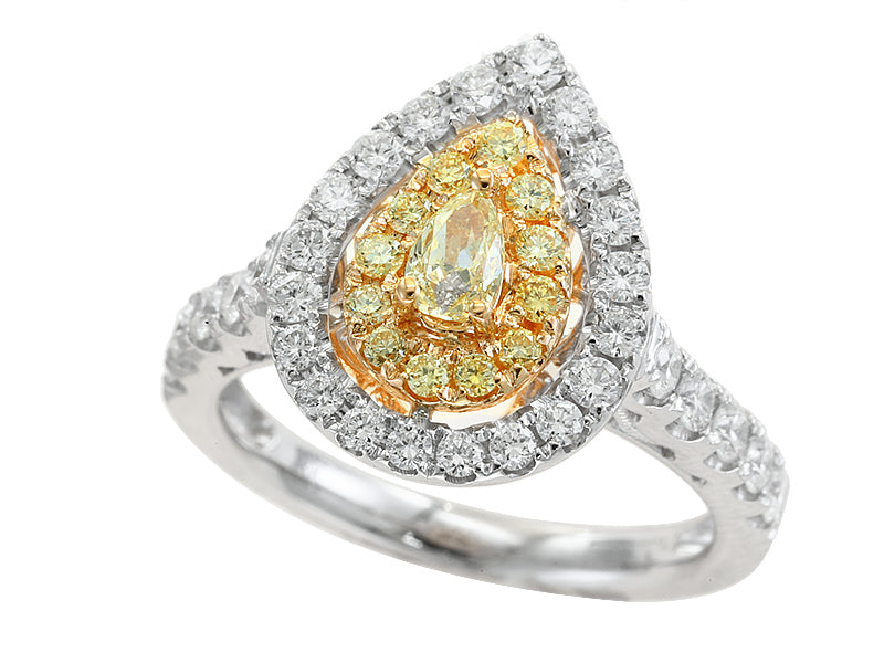EFFY 18K WHT/YLW GLD DIAMOND,NATURAL YELLOW DIAMOND RING (WITH  PS 5X3  CENTER SIZE) SIZE 6 CENTER SIZE: PS 5X3