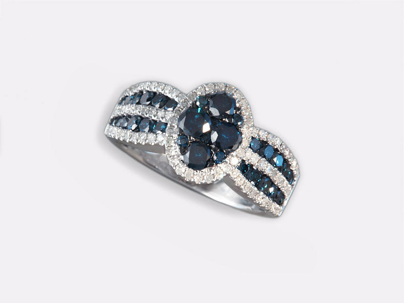 EFFY 14K WHITE GOLD DIAMOND,BLUE DIAMOND, RING