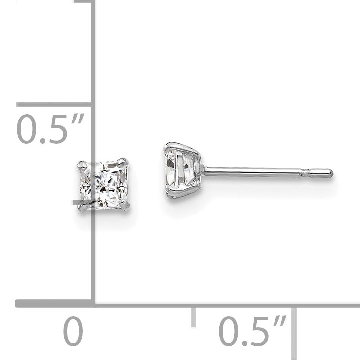 14k White Gold 3mm Square CZ Post Earrings