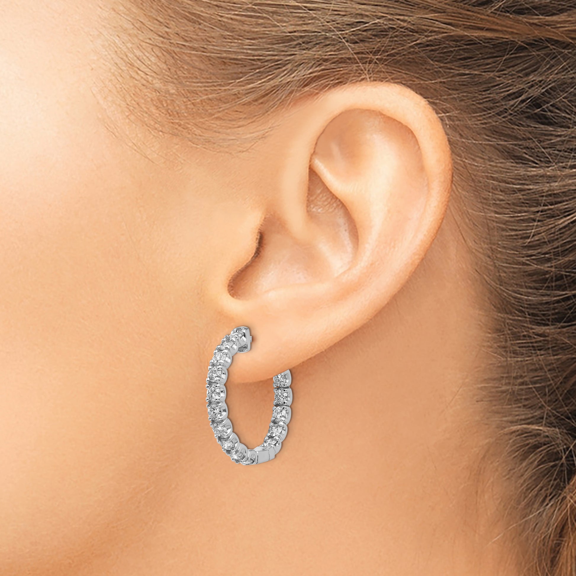 14kw 2 3/4 ct Lab Grown Dia VS/SI+ G+ In/Out Safety Clasp Hoop Earrings