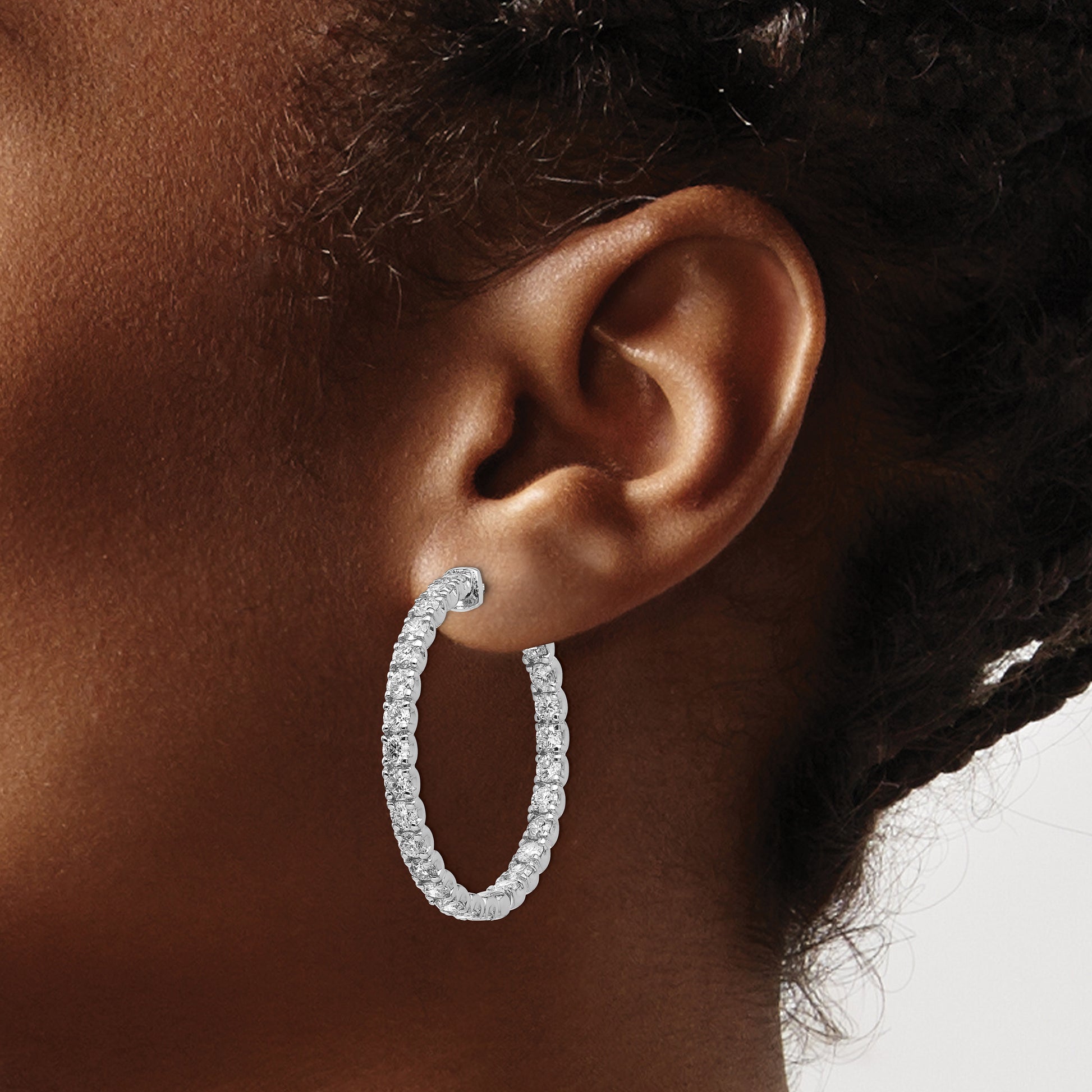 14kw 4 7/8 ct Lab Grown Dia VS/SI+ G+ In/Out Safety Clasp Hoop Earrings