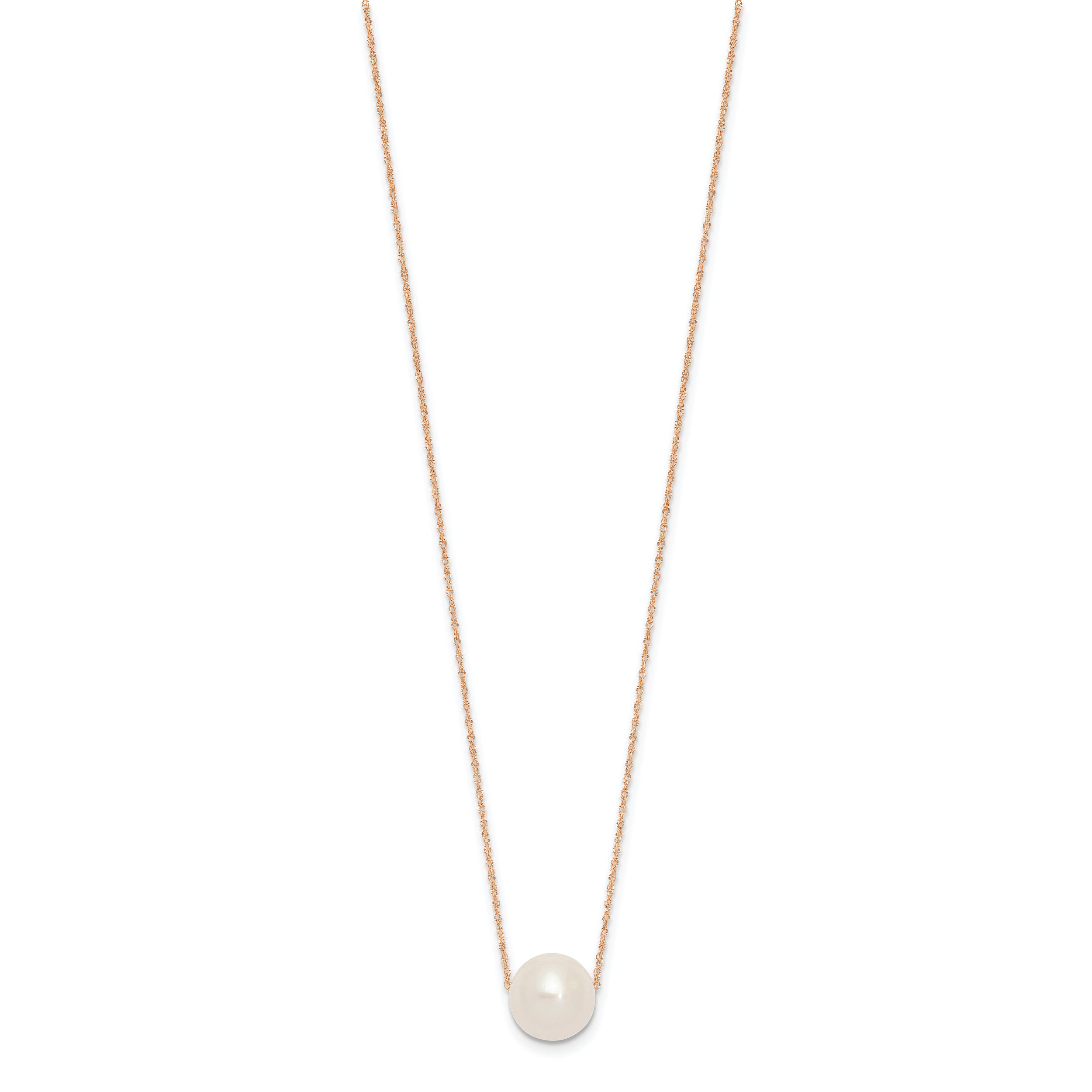 14K Rose Gold 10-11mm Semi-Round White FWC Pearl Rope Necklace