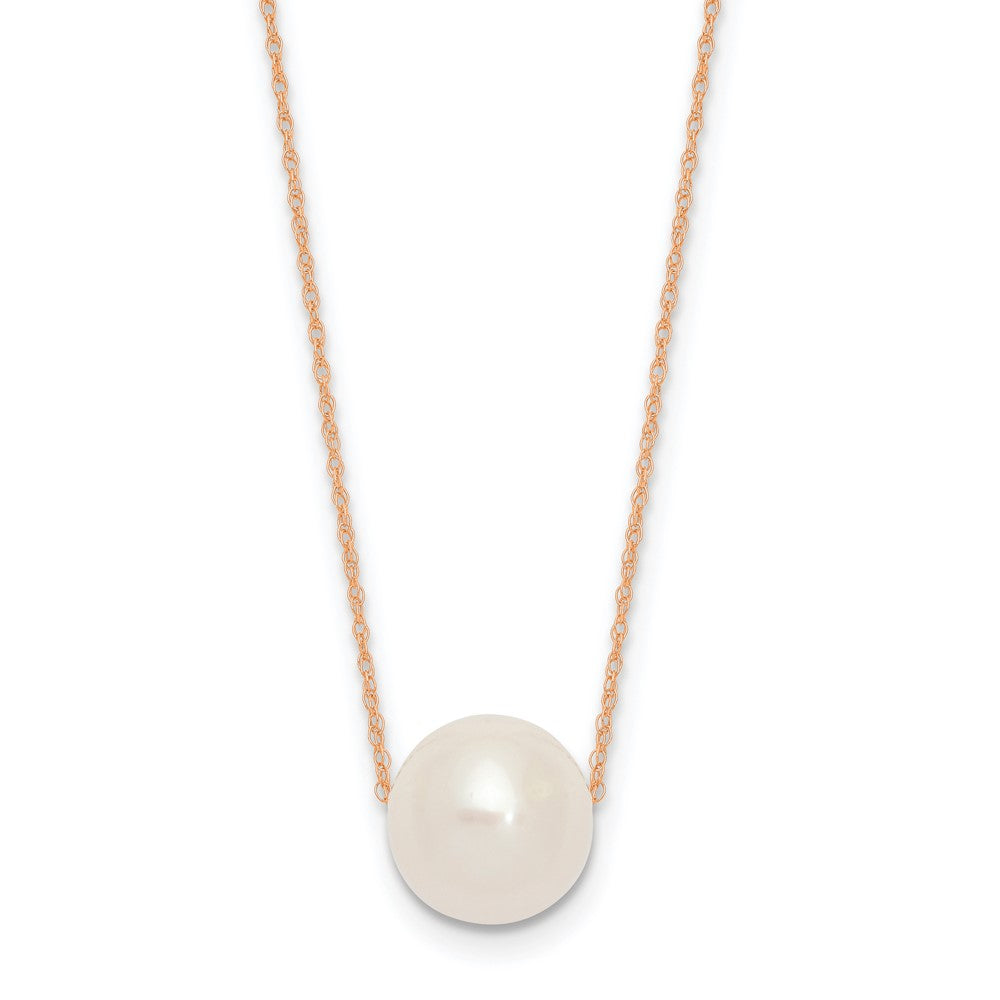 14K Rose Gold 10-11mm Semi-Round White FWC Pearl Rope Necklace