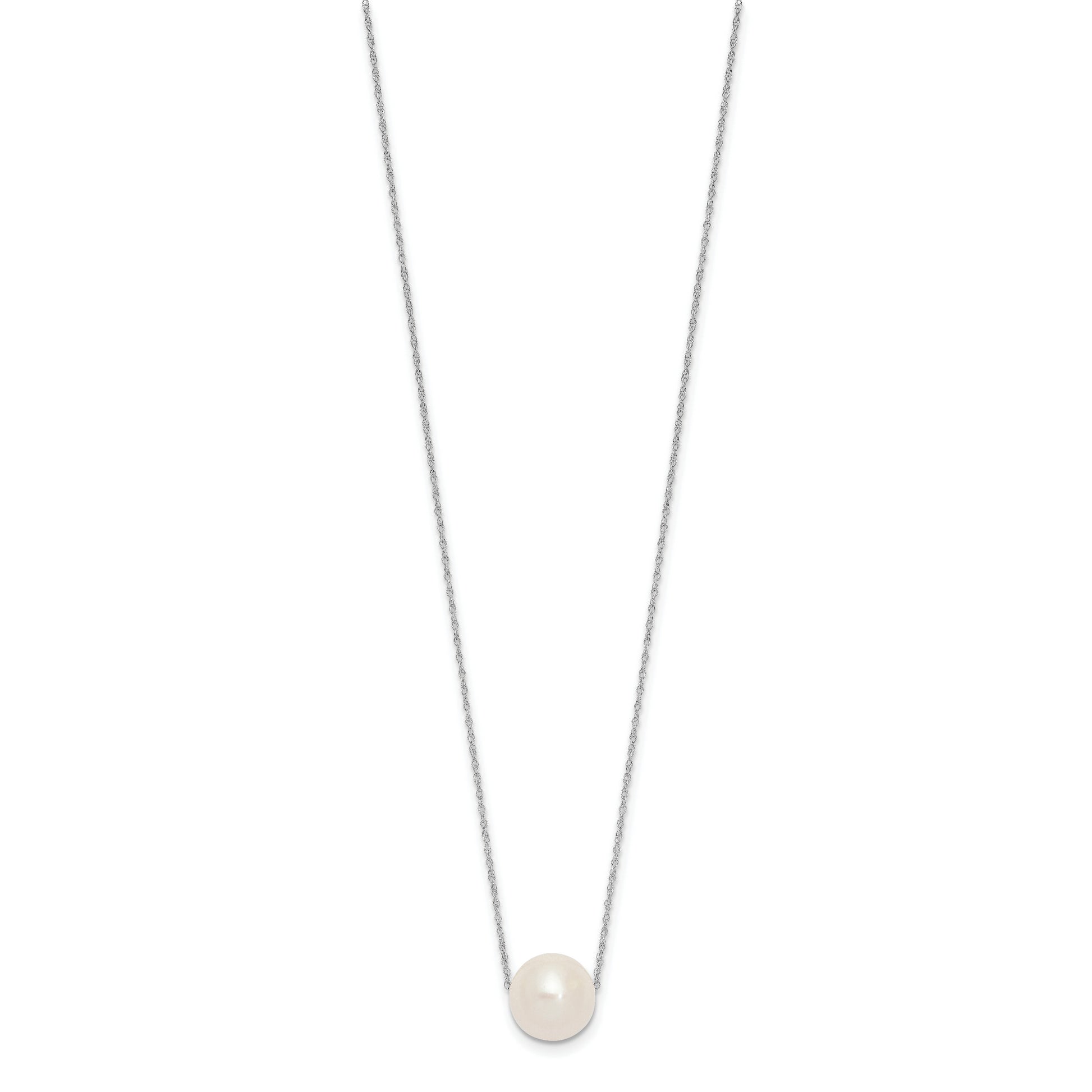 14K White Gold 10-11mm Semi-Round White FWC Pearl Rope Necklace