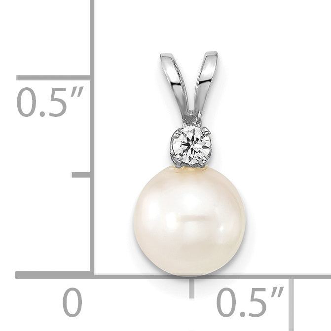 14K White Gold 7-8mm Round White Saltwater Akoya .05ct Diamond Pendant