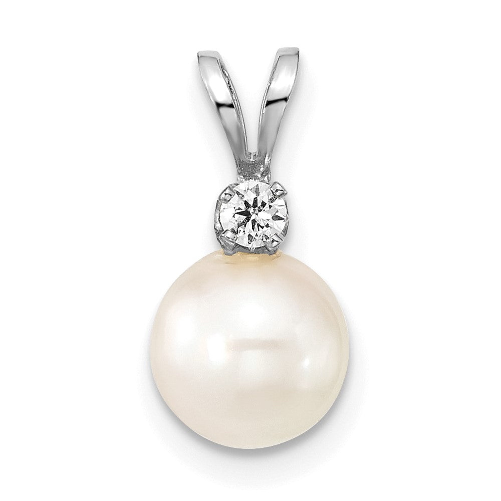 14K White Gold 7-8mm Round White Saltwater Akoya .05ct Diamond Pendant