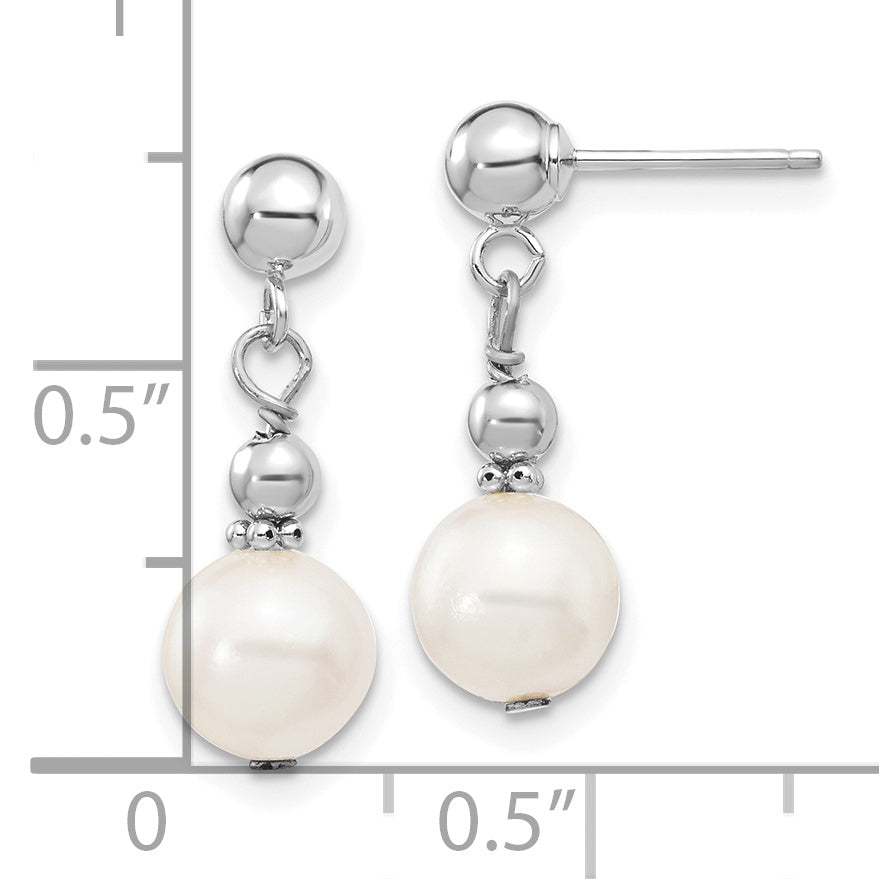 14kw 7-8mm White Semi-round Freshwater Cultured Pearl Post Dangle Earrings