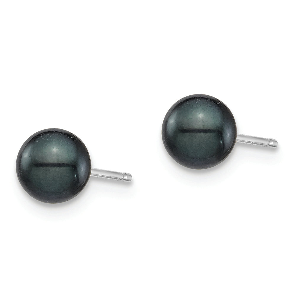 14K White Gold 5-6mm Round Black Saltwater Akoya Cultured Earrings