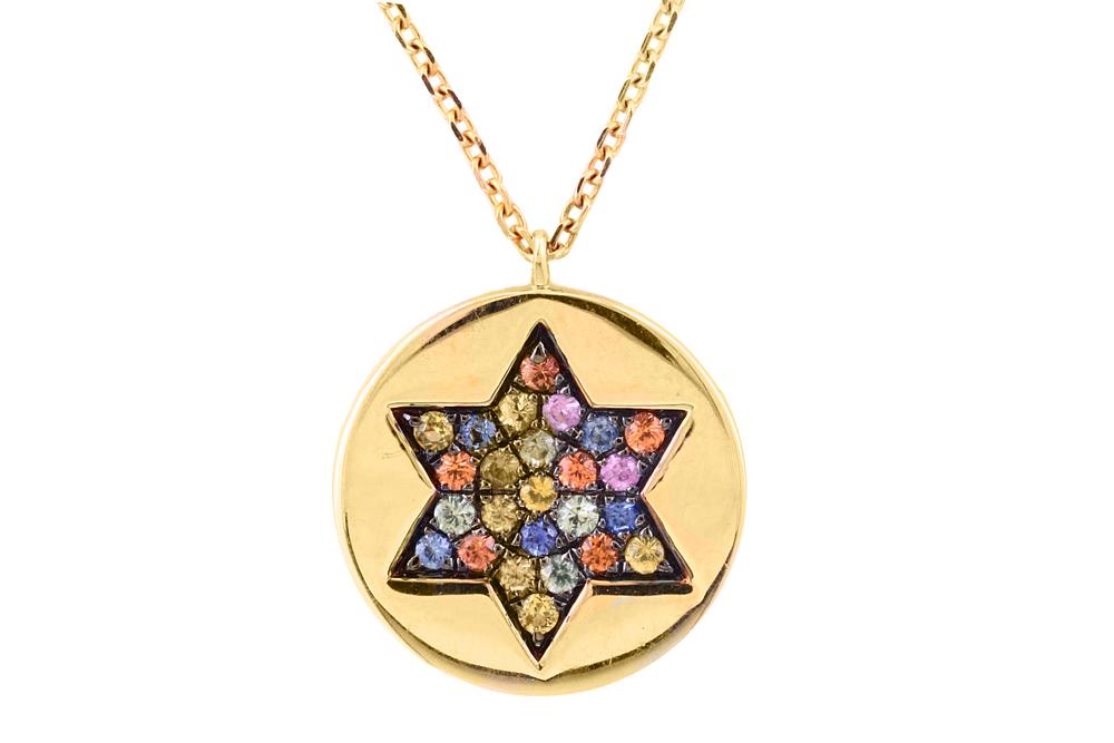 EFFY 14K YELLOW GOLD DIAMOND,GREEN SAPPHIRE,ORANGE SAPPHIRE,PINK SAPPHIRE,NATURAL SAPPHIRE,PURPLE SAPPHIRE,YELLOW SAPPHIRE NECKLACE