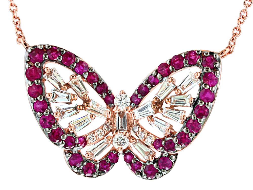 EFFY 14K ROSE GOLD DIAMOND,NATURAL RUBY NECKLACE