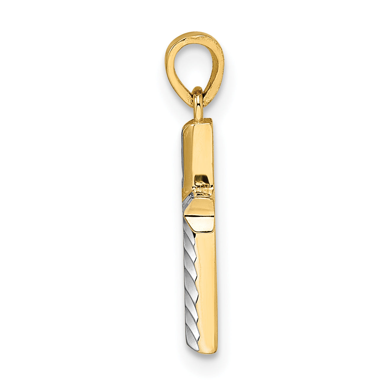 14k w/Rhodium Diamond-cut Small Latin Cross Pendant