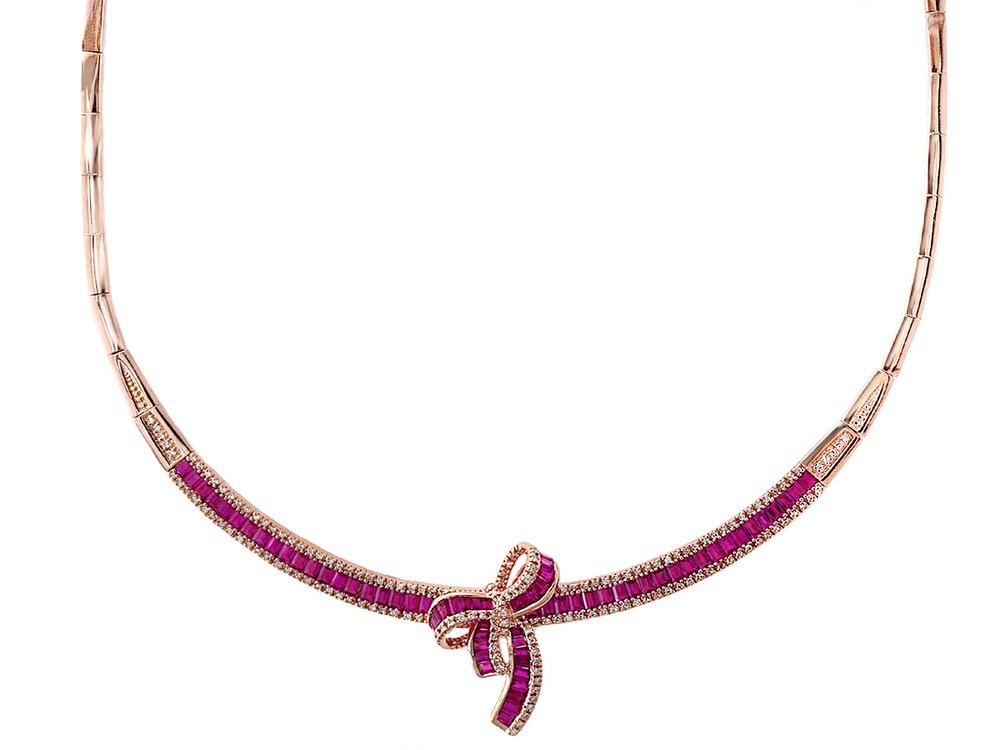 EFFY 14K ROSE GOLD DIAMOND,NATURAL RUBY NECKLACE