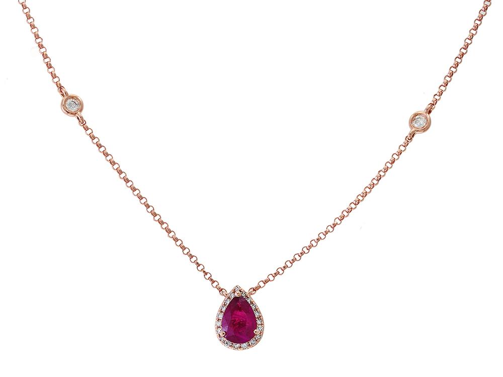 EFFY 14K ROSE GOLD DIAMOND,NATURAL RUBY NECKLACE