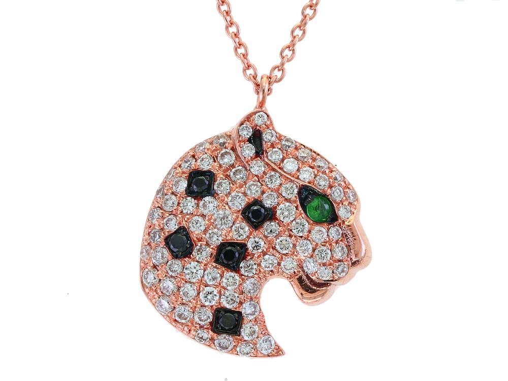 EFFY 14K ROSE GOLD DIAMOND,BLACK DIAMOND,TSAVORITE NECKLACE