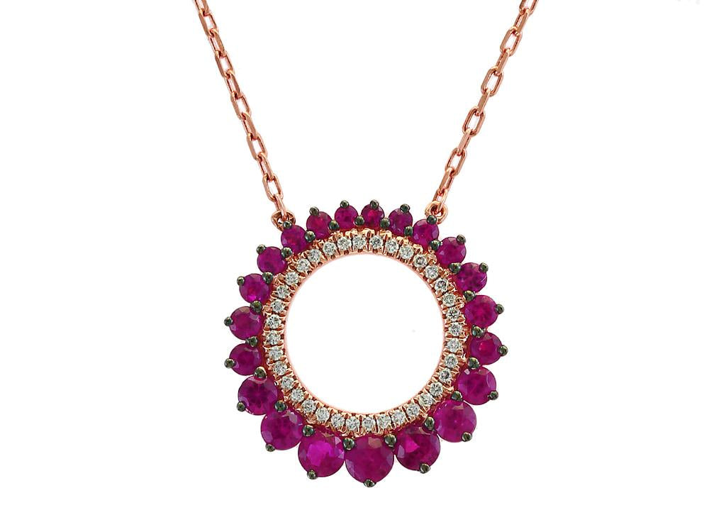 EFFY 14K ROSE GOLD DIAMOND,NATURAL RUBY NECKLACE