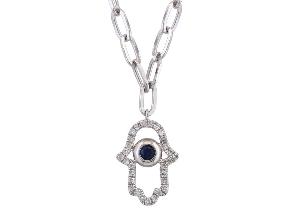 EFFY 14K WHITE GOLD DIAMOND,NATURAL SAPPHIRE NECKLACE