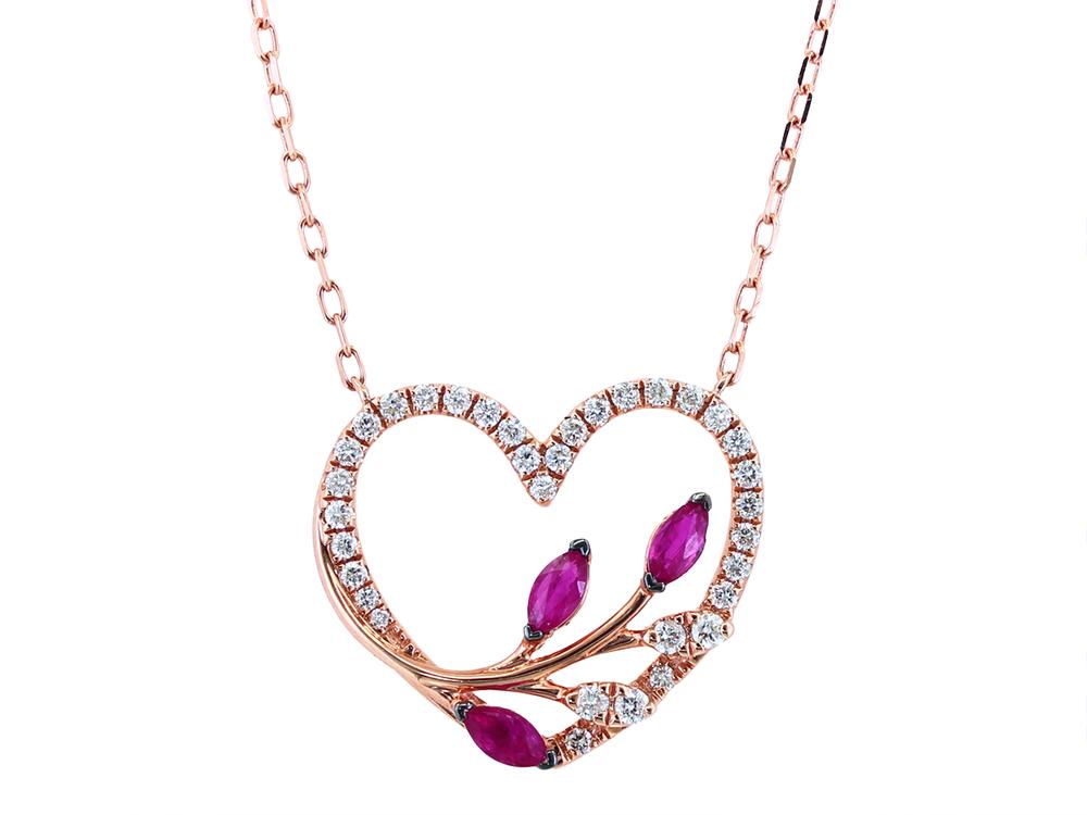 EFFY 14K ROSE GOLD DIAMOND,NATURAL RUBY NECKLACE