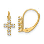 14k CZ Polished Leverback Cross Earrings