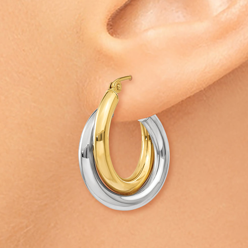 14k Two-tone Polished Double Tube Hoop Earrings