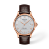 Silver dial · Brown strap