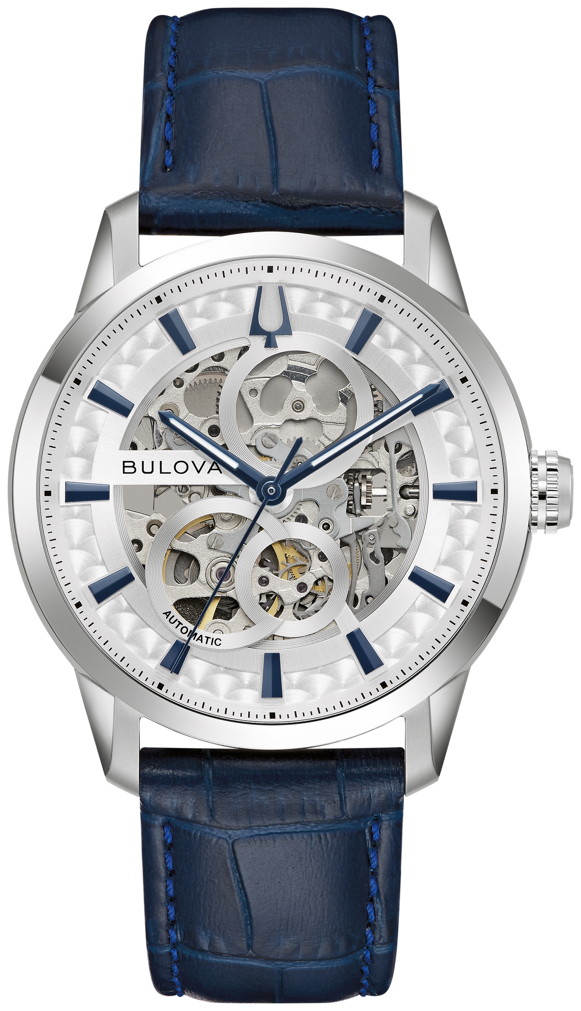 Bulova Sutton Automatic Open-Dial Leather-Strap Watch — 96A330