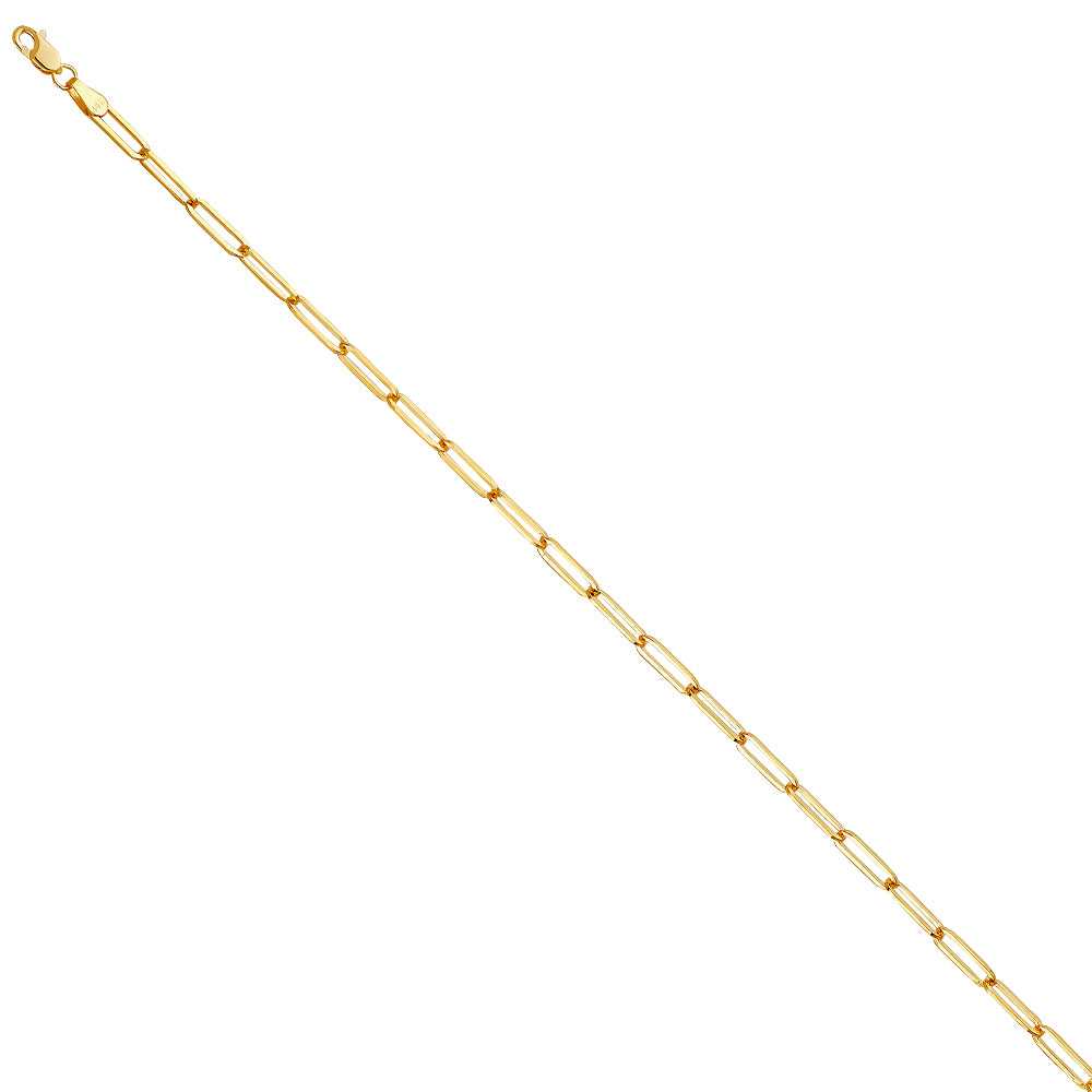 14K Yellow Gold 3.0mm Solid Square Paperclip Chain