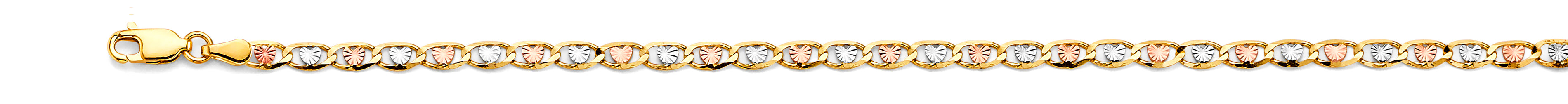 14K Tri-Color 3.2mm Heart Valentino Star DC Chain