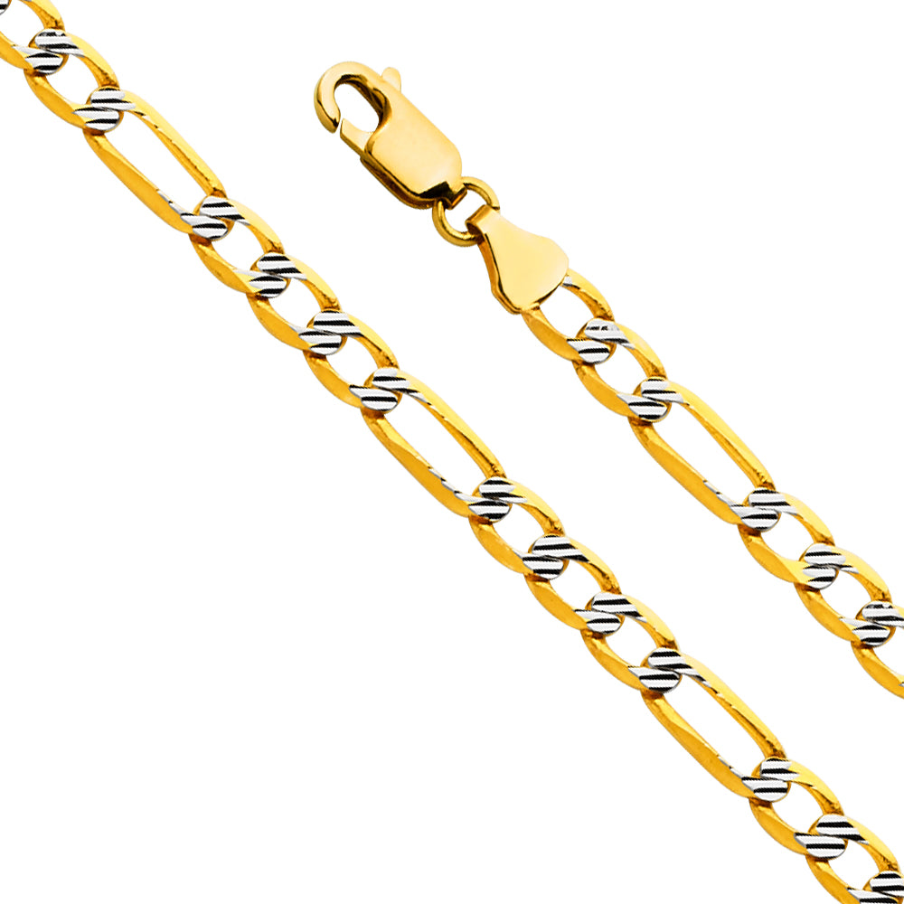 14K Yellow Gold 4.7mm Figaro 3+1 Fancy Diamond-Cut Chain
