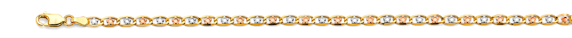 14K Tri-Color 3.2mm Flower Valentino Star DC Chain