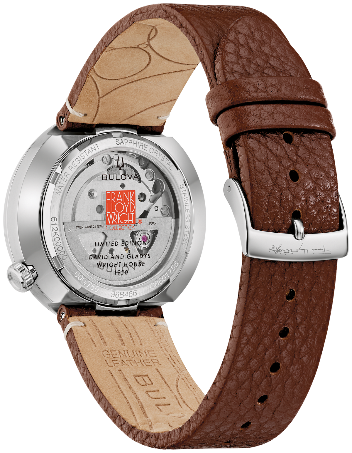 Bulova Frank Lloyd Wright David & Gladys Wright House 96B486 Watch — angled rear
