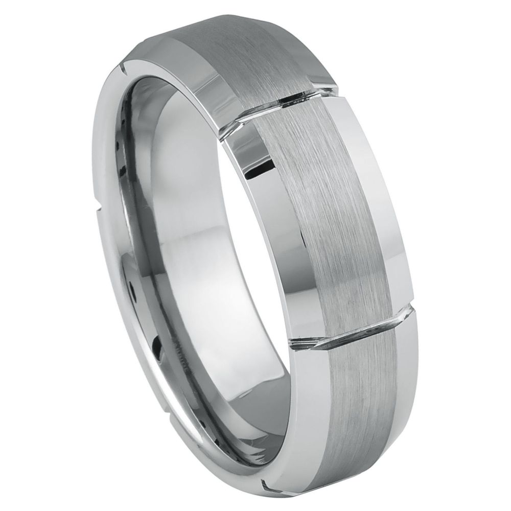 Aster Meridian — Vertical-Groove Tungsten Band — 7 mm — Silver tone