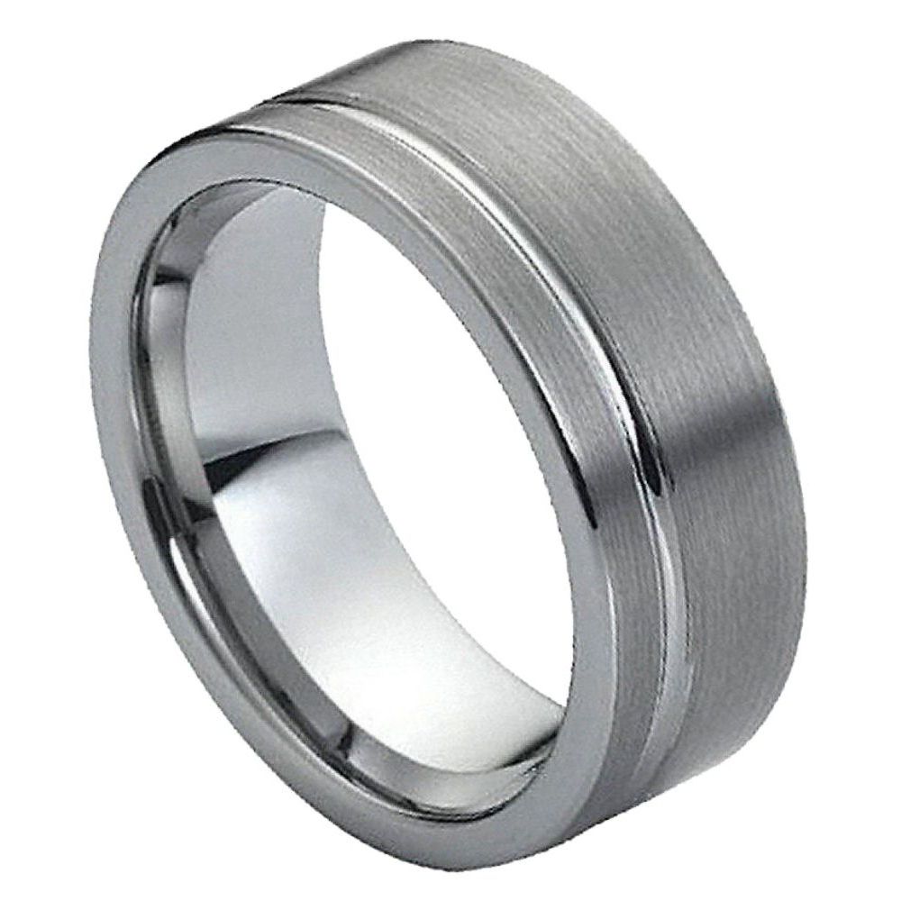 Lumen Meridian — Off-Center Groove Brushed Tungsten Band — 8 mm — Silver tone