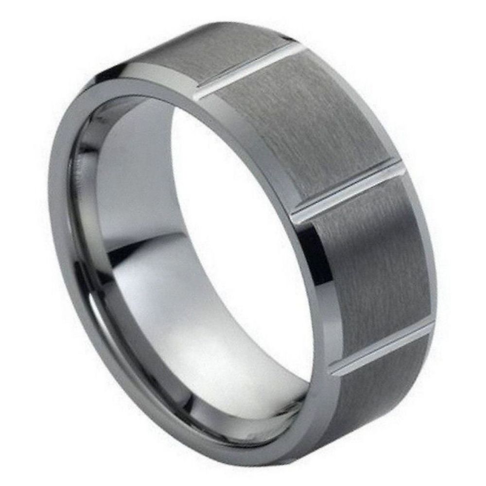 Valen Meridian — Vertical-Groove Brushed Tungsten Band — 8 mm — Silver tone