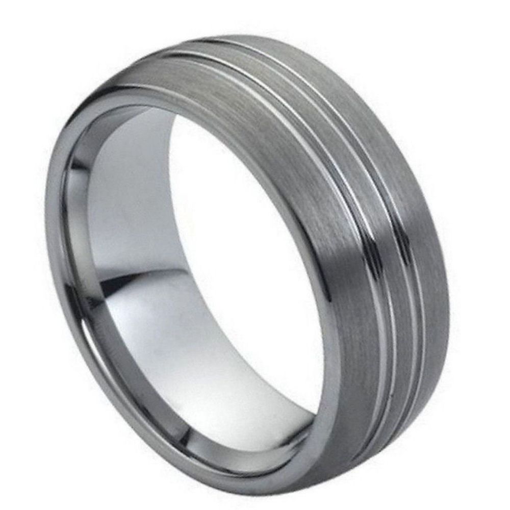 Elysian Meridian — Double-Groove Tungsten Band — 8 mm — Silver tone