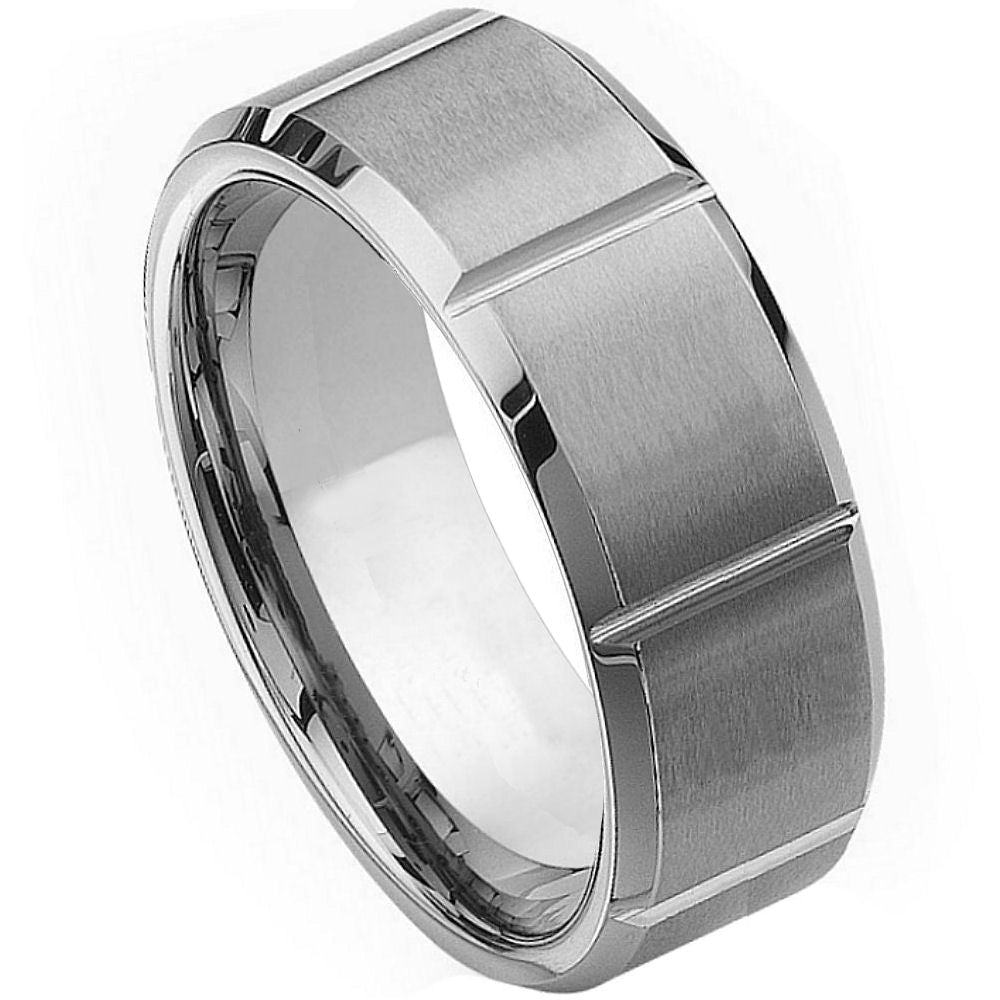 Oriel Meridian — Vertical-Groove Brushed Tungsten Band — 9 mm — Silver tone