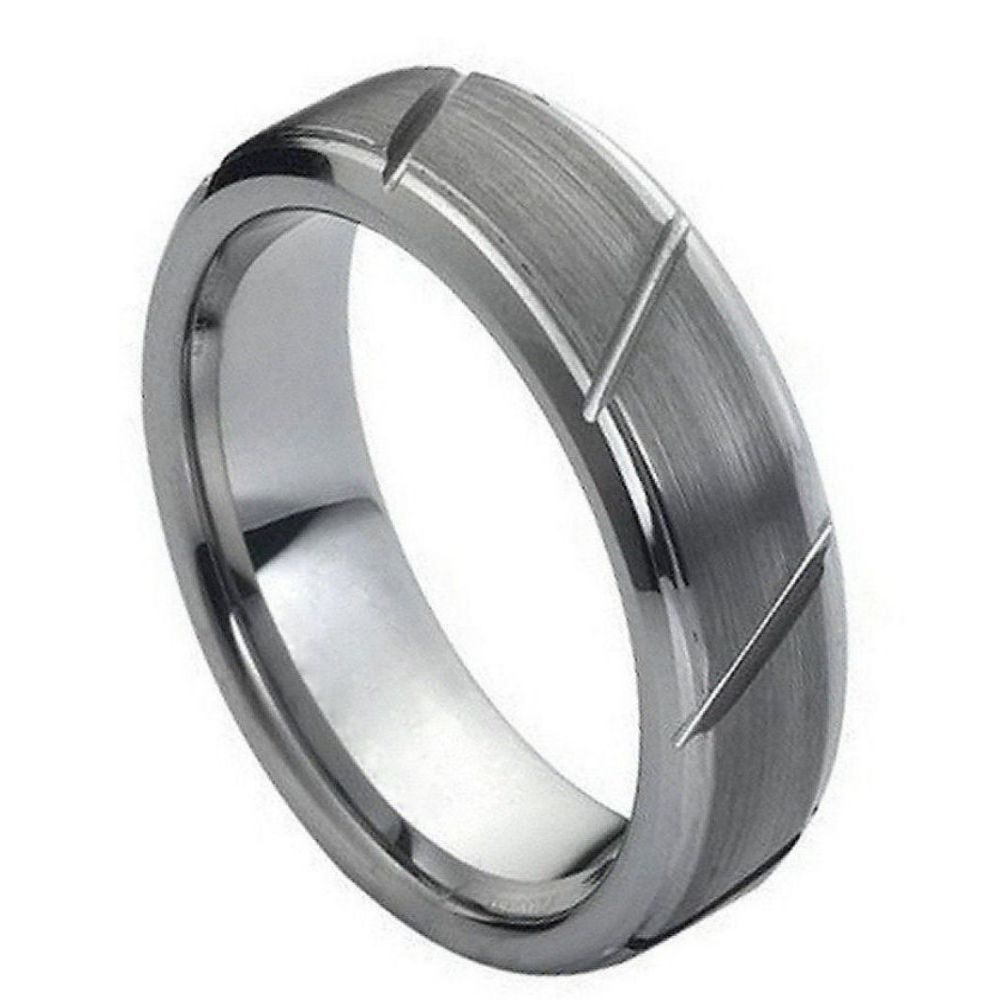 Ilyra Meridian — Diagonal-Groove Brushed Tungsten Band — 7 mm — Silver tone