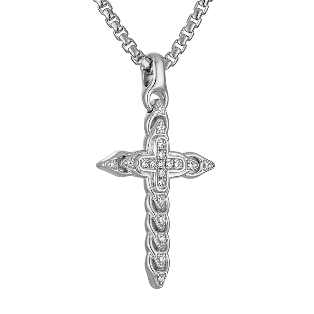 Bulova Link White Diamond Cross Pendant — angled pendant view — BVP1085-WSQ7