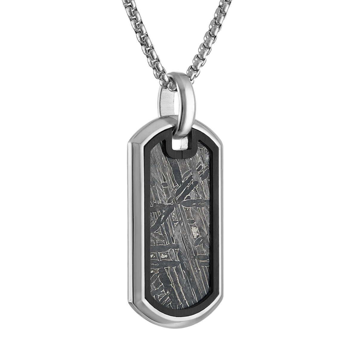 Bulova Icon Meteorite Dog Tag Pendant — angled pendant view — BVP1114-WLSTNA