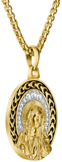 Bulova Link Blessed Mary White Topaz Pendant Necklace — angled pendant view — BVP1140-YSWTO