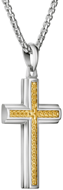 Bulova Link Two-Tone Cross Pendant with Adjustable Chain — angled pendant view — BVP1156-WYSNA
