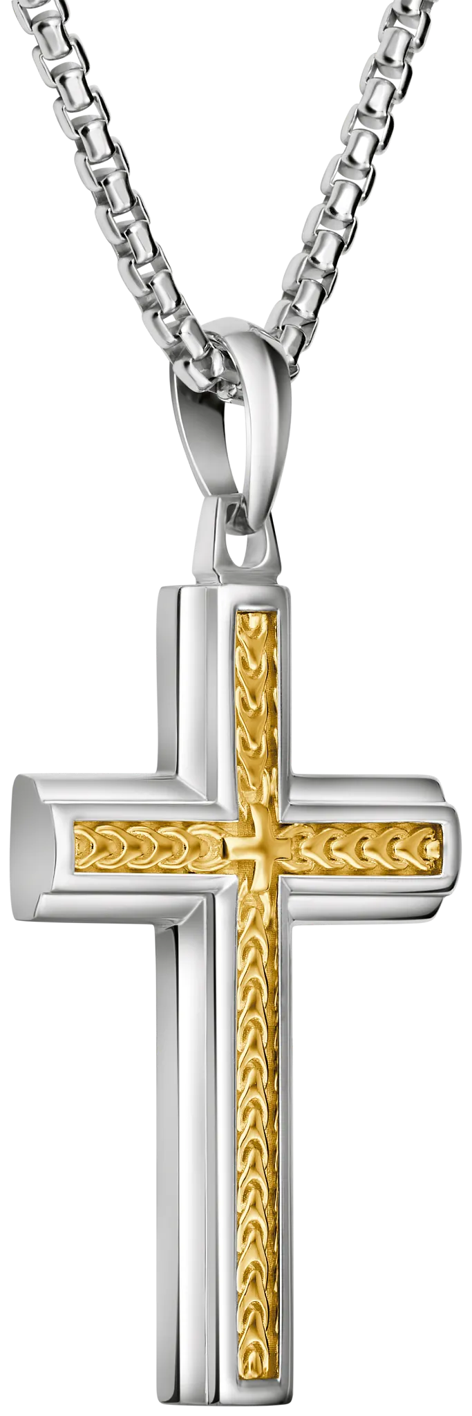 Bulova Link Two-Tone Cross Pendant with Adjustable Chain — angled pendant view — BVP1156-WYSNA
