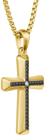 Bulova Link Two-Tone Diamond Cross Pendant — angled pendant view — BVP1166-YLSTQ8